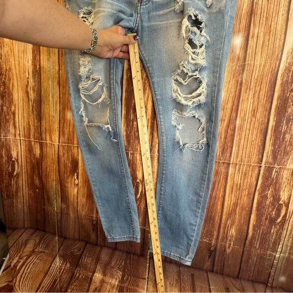 Machine Pour Neuf Mode Women’s Distressed Skinny Blue Denim Jeans Size 32 - Picture 4 of 9